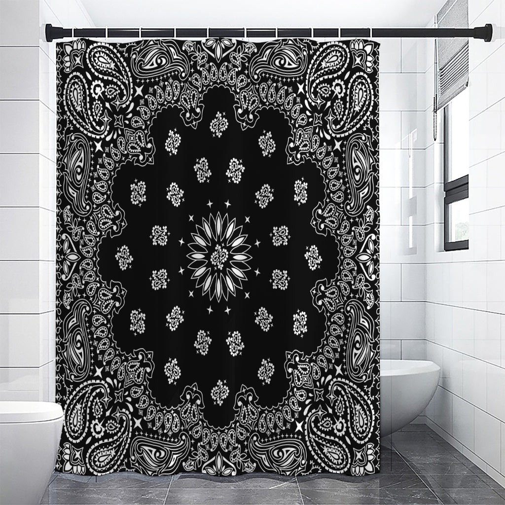 Black Paisley Bandana Print Premium Shower Curtain