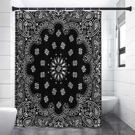 Black Paisley Bandana Print Premium Shower Curtain