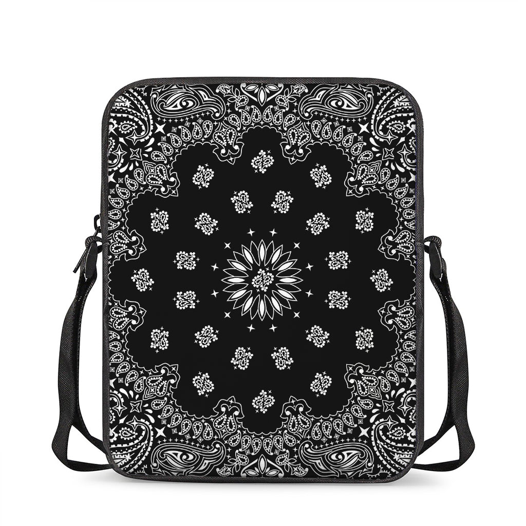 Black Paisley Bandana Print Rectangular Crossbody Bag