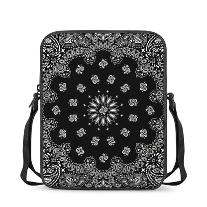 Black Paisley Bandana Print Rectangular Crossbody Bag