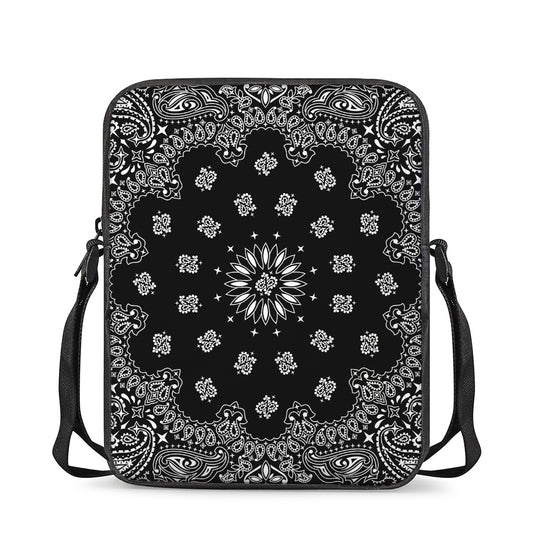 Black Paisley Bandana Print Rectangular Crossbody Bag
