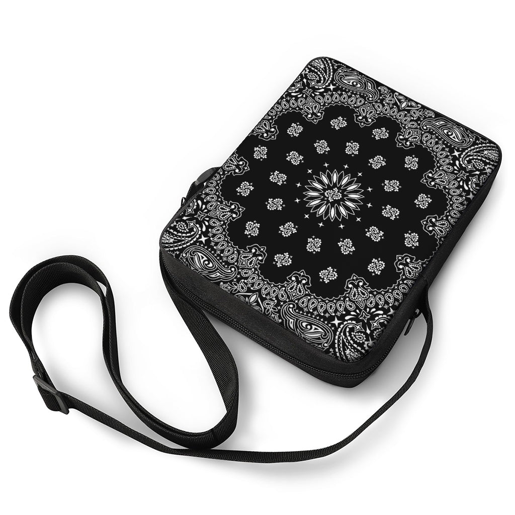 Black Paisley Bandana Print Rectangular Crossbody Bag