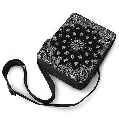 Black Paisley Bandana Print Rectangular Crossbody Bag