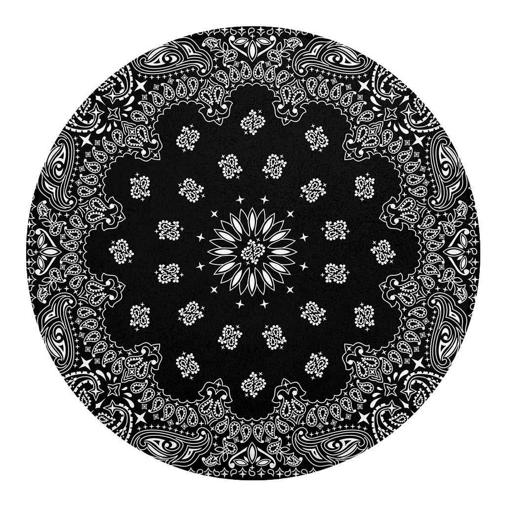 Black Paisley Bandana Print Round Blanket
