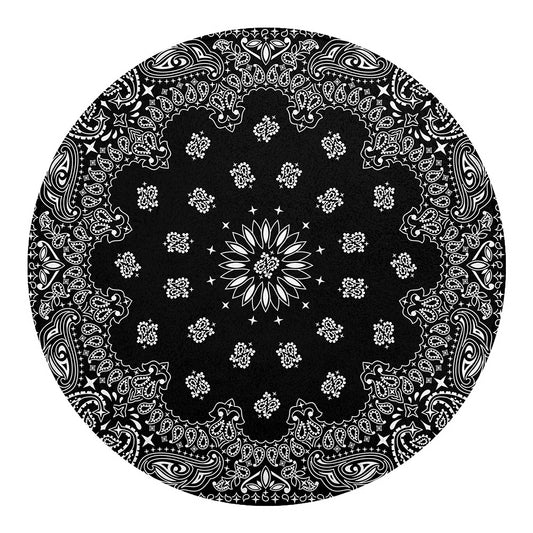 Black Paisley Bandana Print Round Blanket