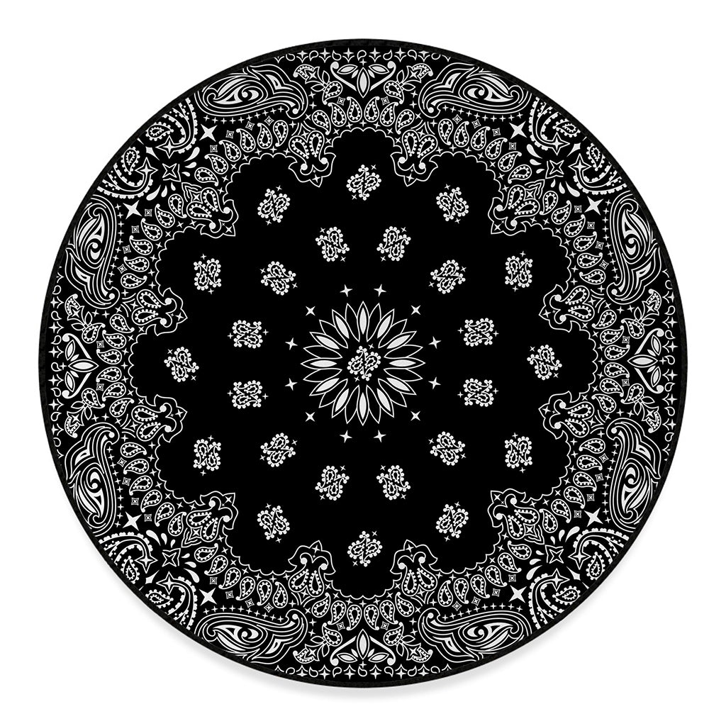 Black Paisley Bandana Print Round Floor Mat