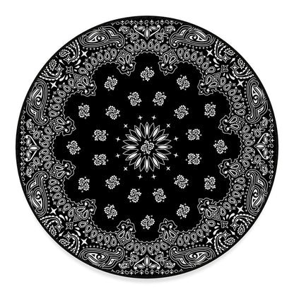Black Paisley Bandana Print Round Floor Mat