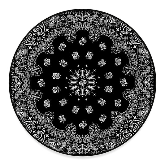 Black Paisley Bandana Print Round Floor Mat