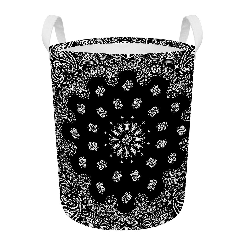 Black Paisley Bandana Print Round Laundry Basket