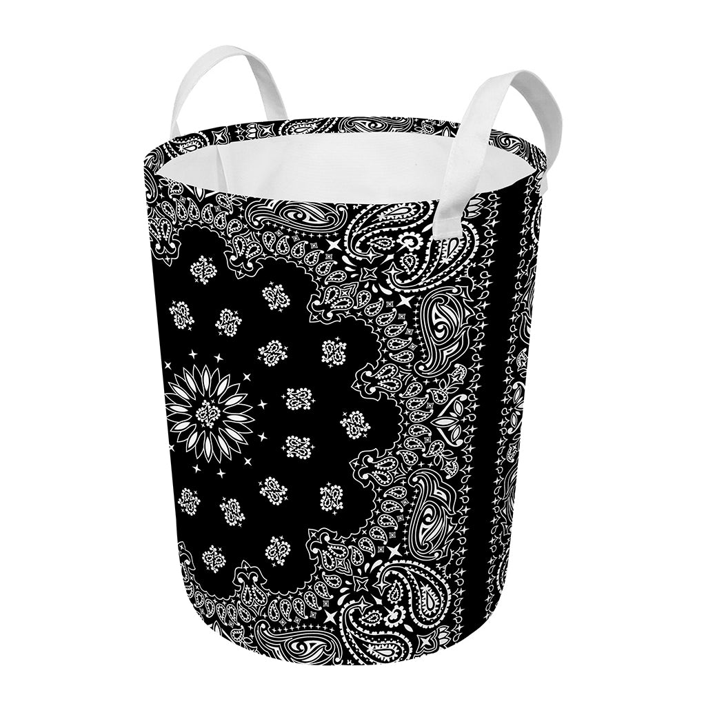 Black Paisley Bandana Print Round Laundry Basket