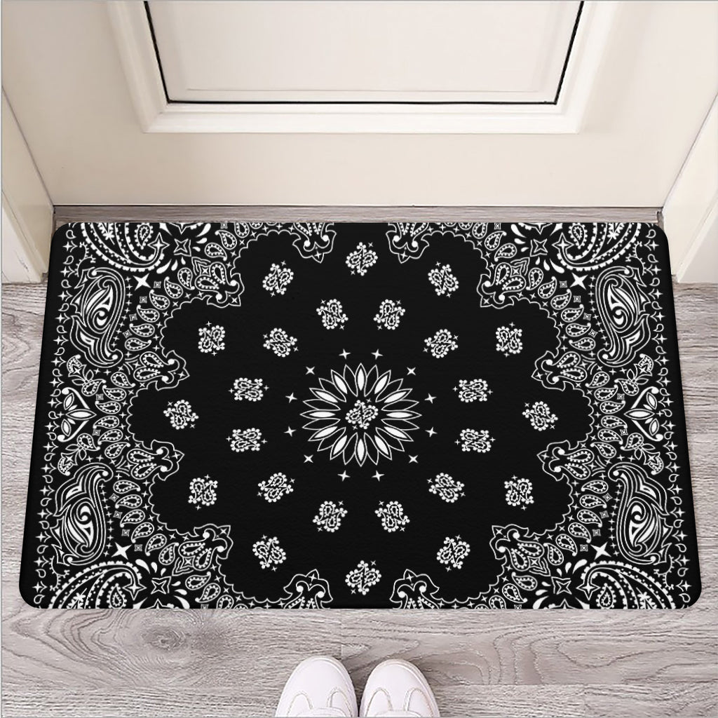 Black Paisley Bandana Print Rubber Doormat