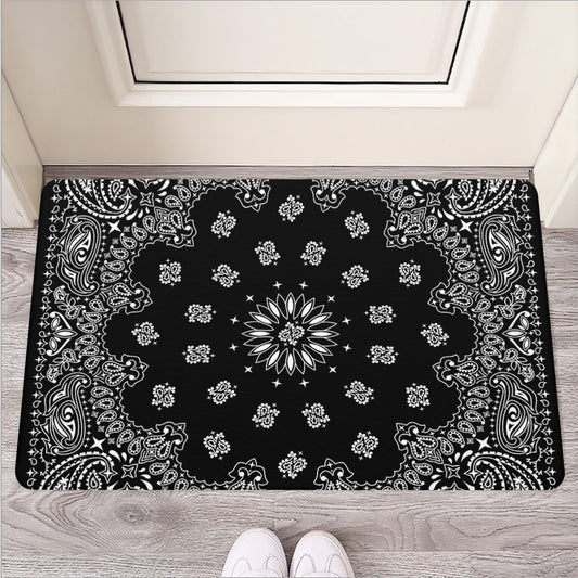 Black Paisley Bandana Print Rubber Doormat