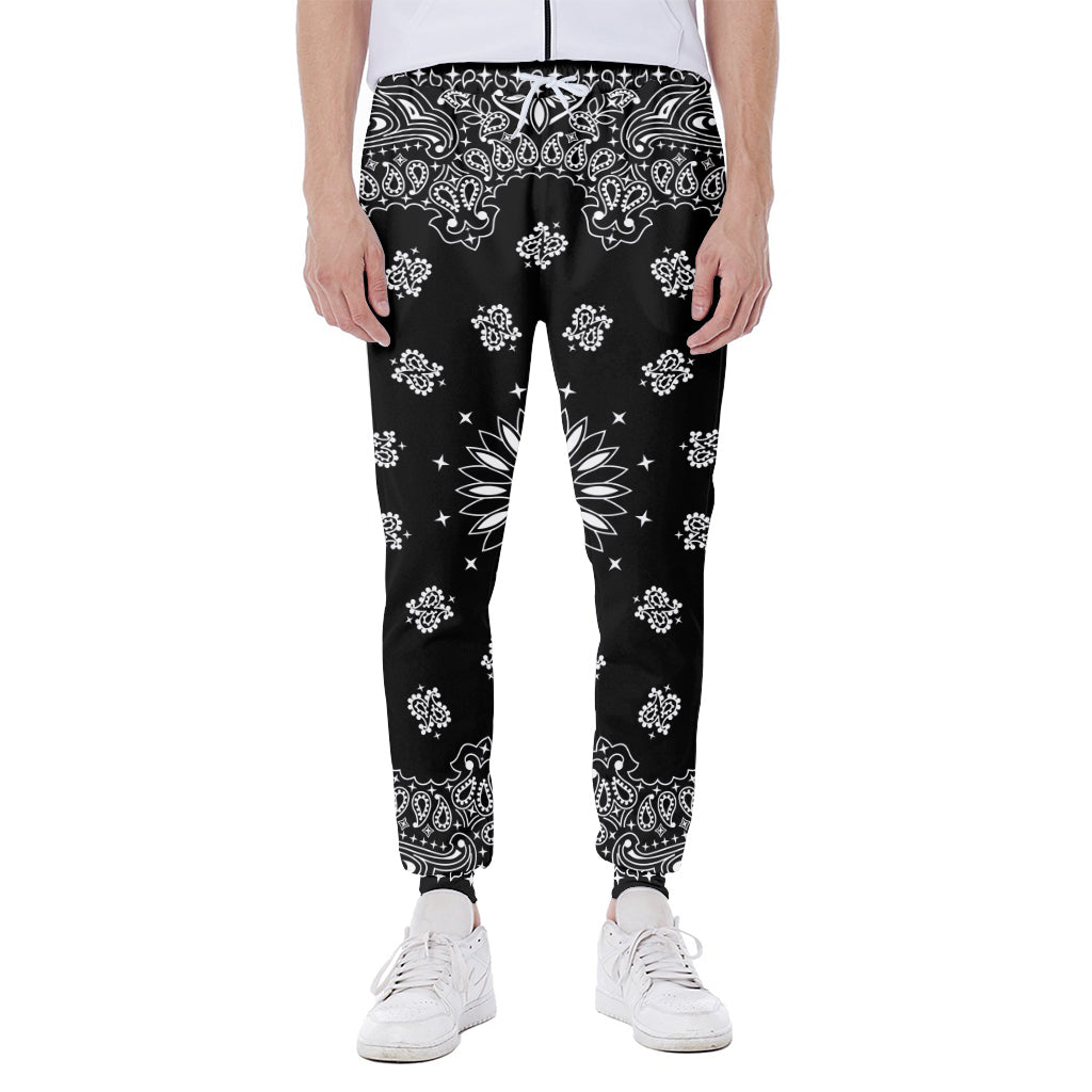 Black Paisley Bandana Print Scuba Joggers