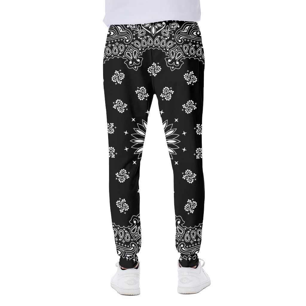 Black Paisley Bandana Print Scuba Joggers