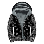 Black Paisley Bandana Print Sherpa Lined Zip Up Hoodie