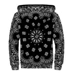 Black Paisley Bandana Print Sherpa Lined Zip Up Hoodie