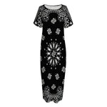 Black Paisley Bandana Print Short Sleeve Long Nightdress