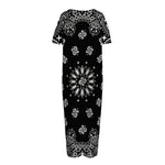 Black Paisley Bandana Print Short Sleeve Long Nightdress