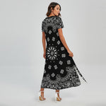 Black Paisley Bandana Print Short Sleeve Maxi Dress