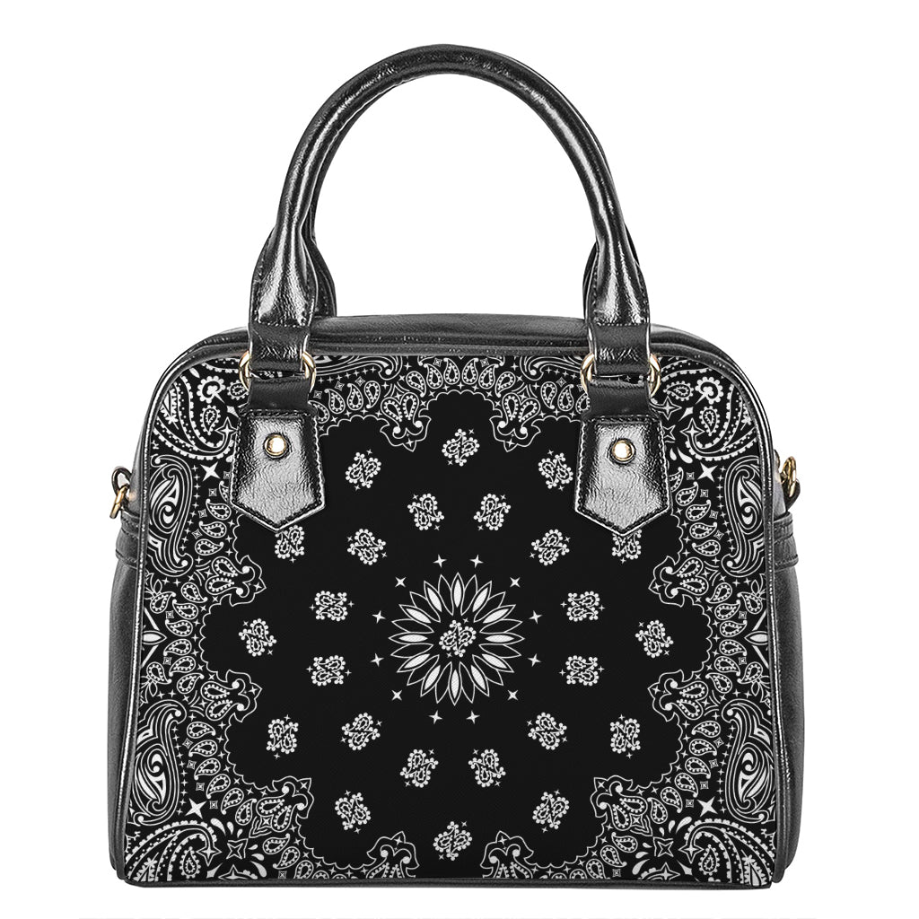 Black Paisley Bandana Print Shoulder Handbag