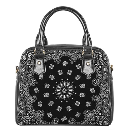 Black Paisley Bandana Print Shoulder Handbag