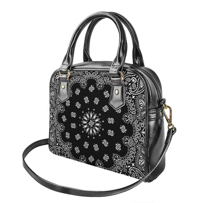 Black Paisley Bandana Print Shoulder Handbag