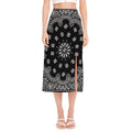 Black Paisley Bandana Print Side Slit Midi Skirt