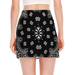 Black Paisley Bandana Print Side Slit Mini Skirt