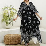 Black Paisley Bandana Print Silk V-Neck Kaftan Dress