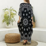 Black Paisley Bandana Print Silk V-Neck Kaftan Dress