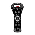 Black Paisley Bandana Print Single Neoprene Wine Tote