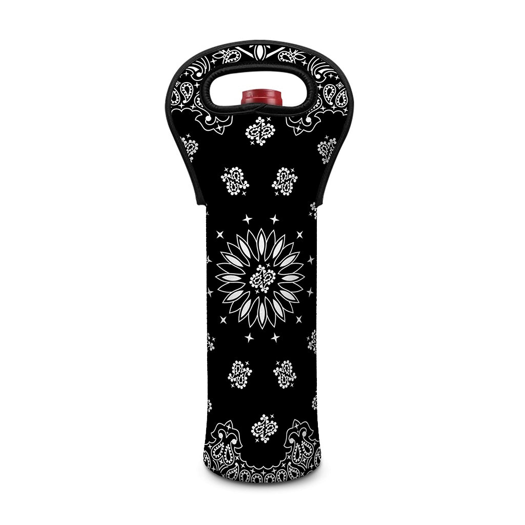 Black Paisley Bandana Print Single Neoprene Wine Tote