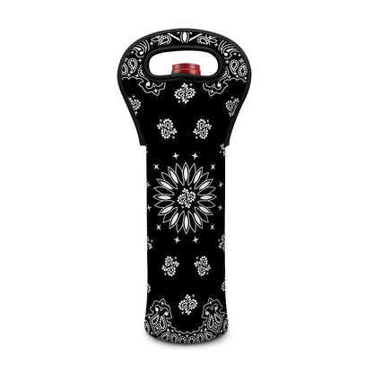 Black Paisley Bandana Print Single Neoprene Wine Tote