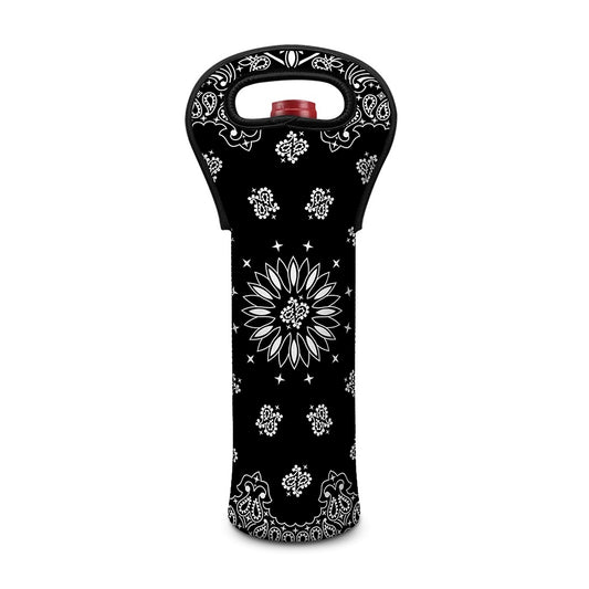Black Paisley Bandana Print Single Neoprene Wine Tote