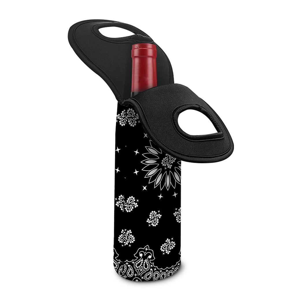 Black Paisley Bandana Print Single Neoprene Wine Tote