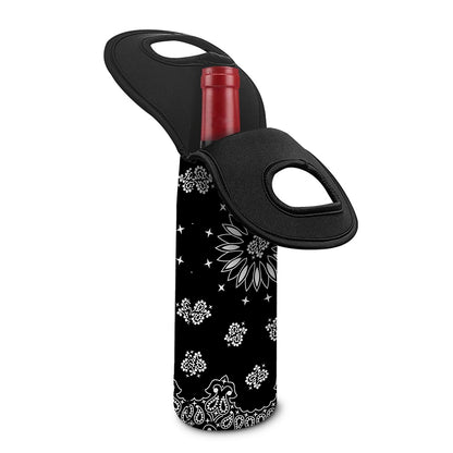 Black Paisley Bandana Print Single Neoprene Wine Tote