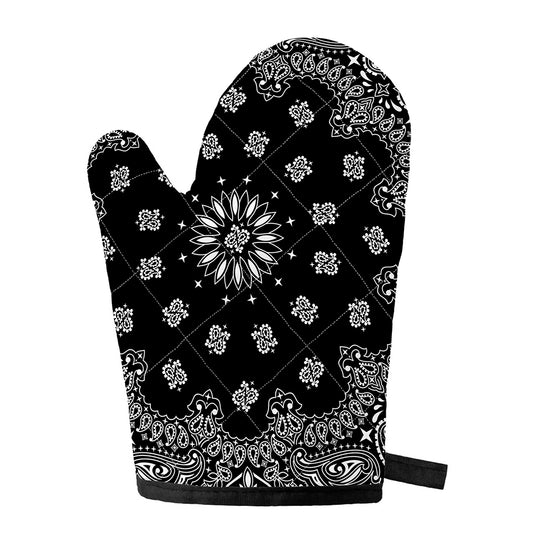 Black Paisley Bandana Print Single Oven Mitt
