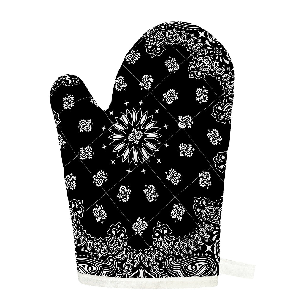 Black Paisley Bandana Print Single Oven Mitt