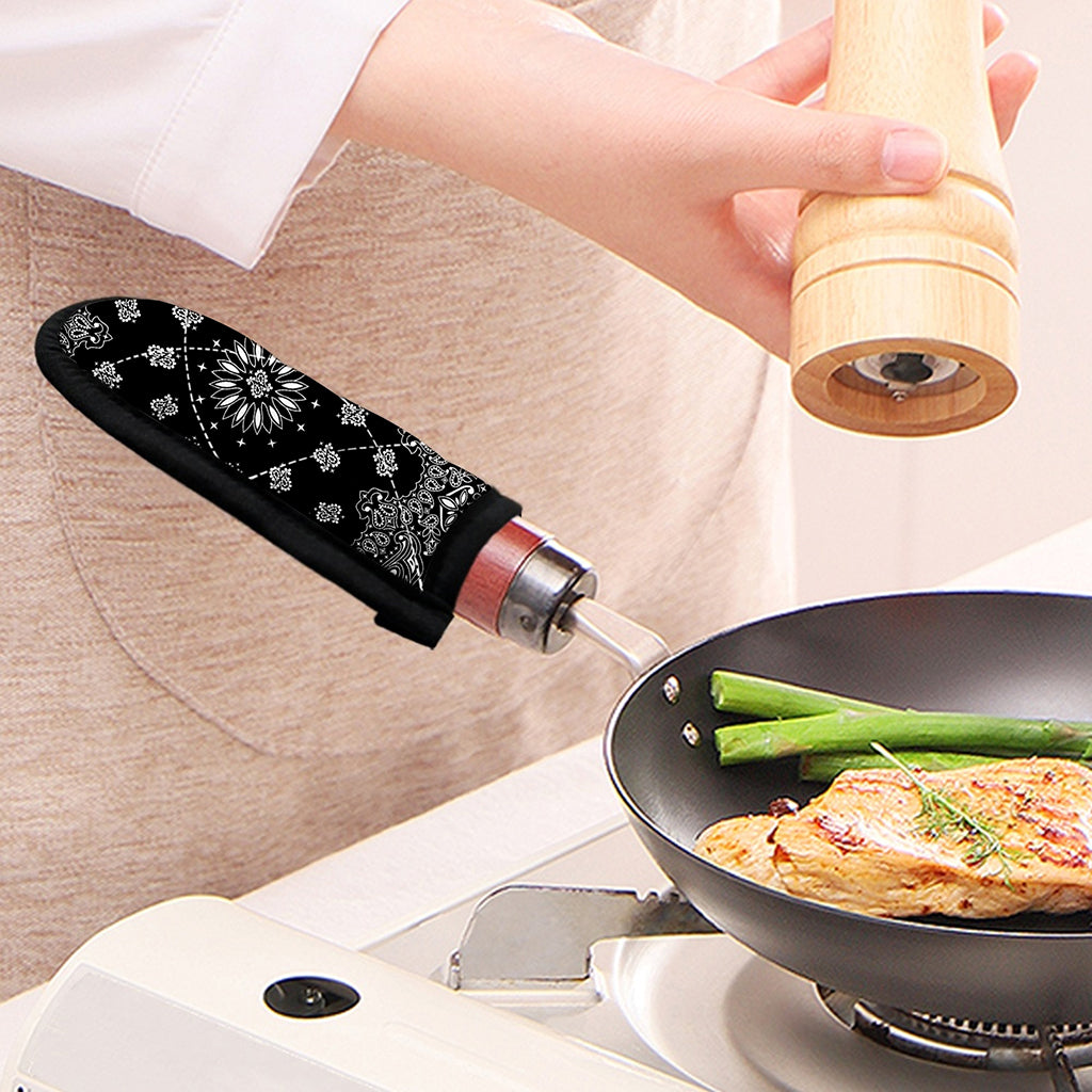 Black Paisley Bandana Print Skillet Handle Cover
