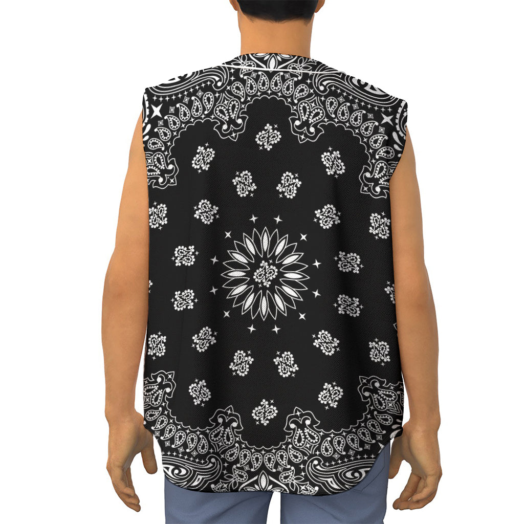 Black Paisley Bandana Print Sleeveless Baseball Jersey