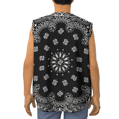 Black Paisley Bandana Print Sleeveless Baseball Jersey