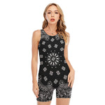 Black Paisley Bandana Print Sleeveless One Piece Swimsuit