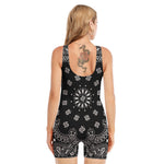 Black Paisley Bandana Print Sleeveless One Piece Swimsuit