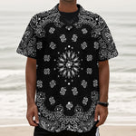 Black Paisley Bandana Print Textured Short Sleeve Shirt