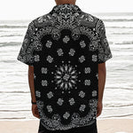 Black Paisley Bandana Print Textured Short Sleeve Shirt