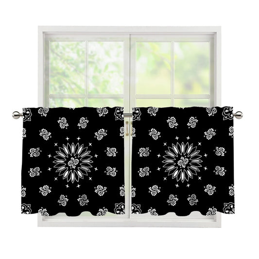 Black Paisley Bandana Print Tier Curtains