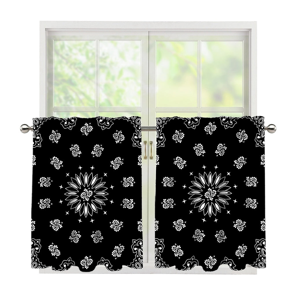 Black Paisley Bandana Print Tier Curtains