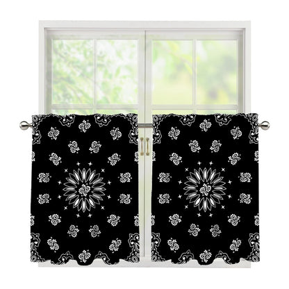 Black Paisley Bandana Print Tier Curtains