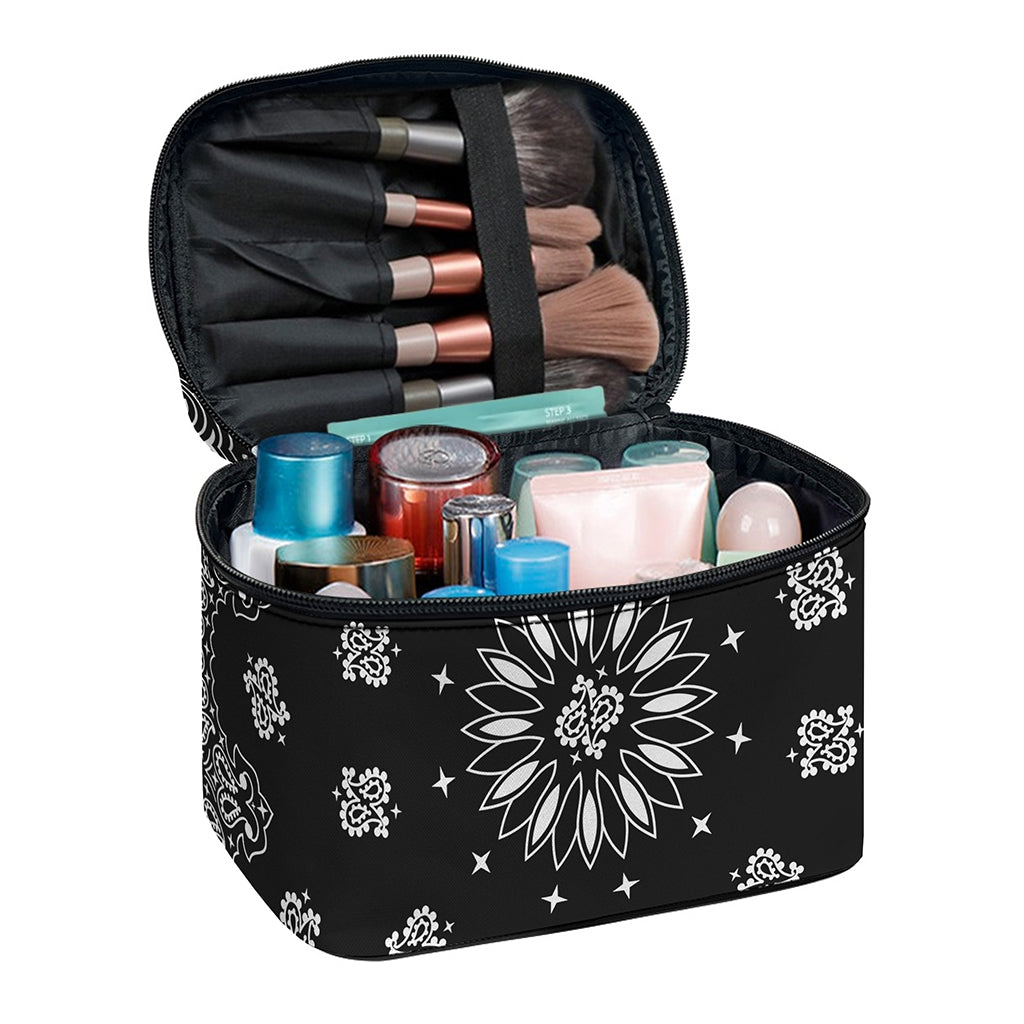 Black Paisley Bandana Print Travel Makeup Bag