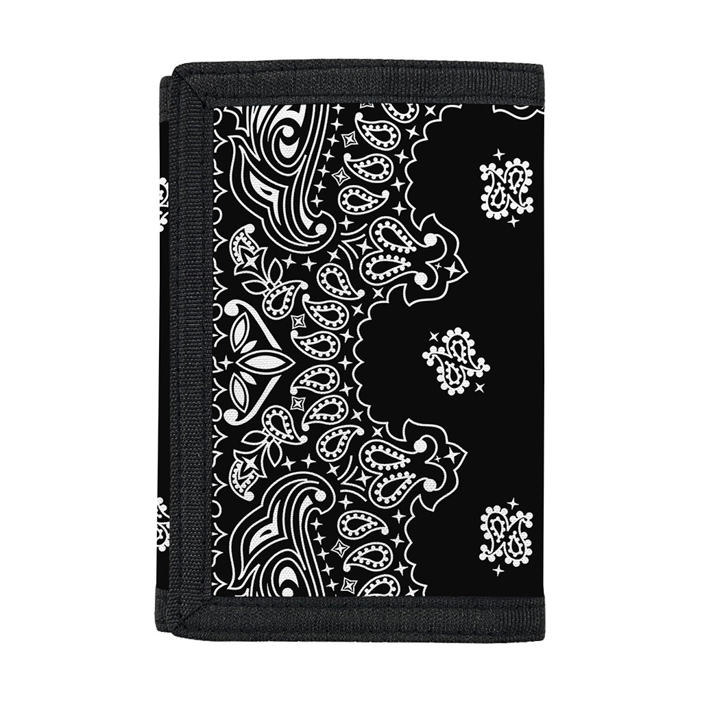 Black Paisley Bandana Print Trifold Wallet